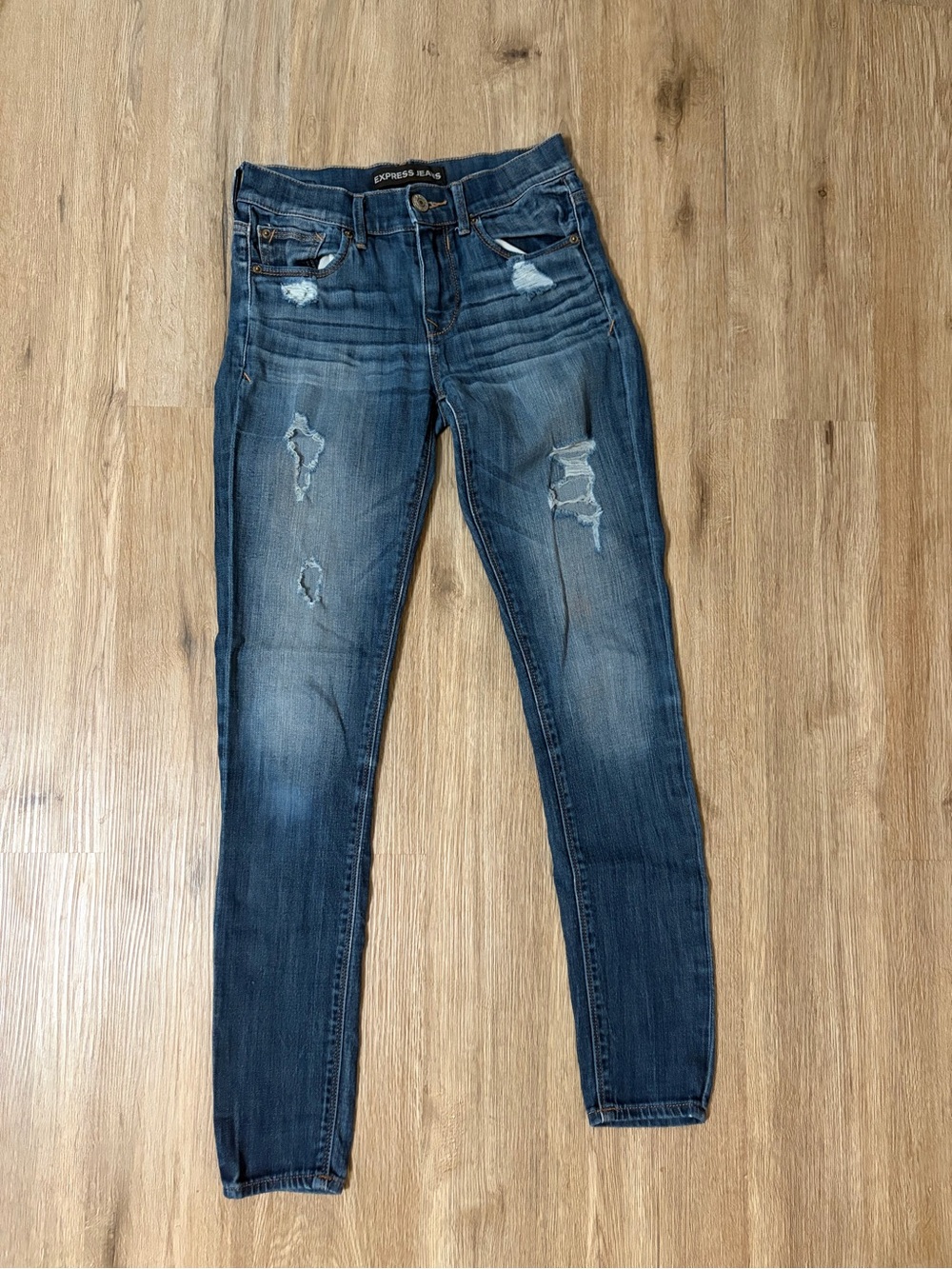 Express Skinny Distressed Jeans - Blue Wash
